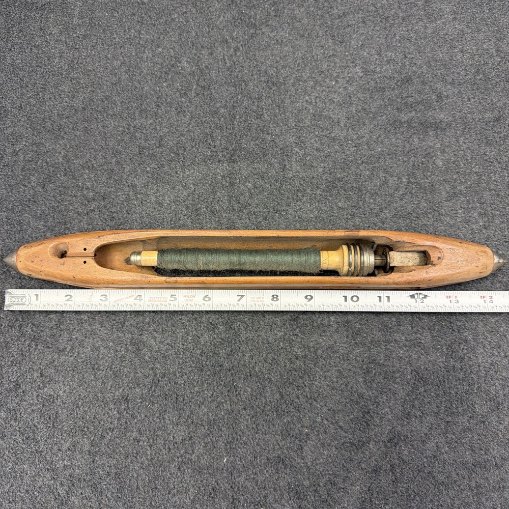 Vintage 14 1/2" Loom Wooden Shuttle Steel Tips